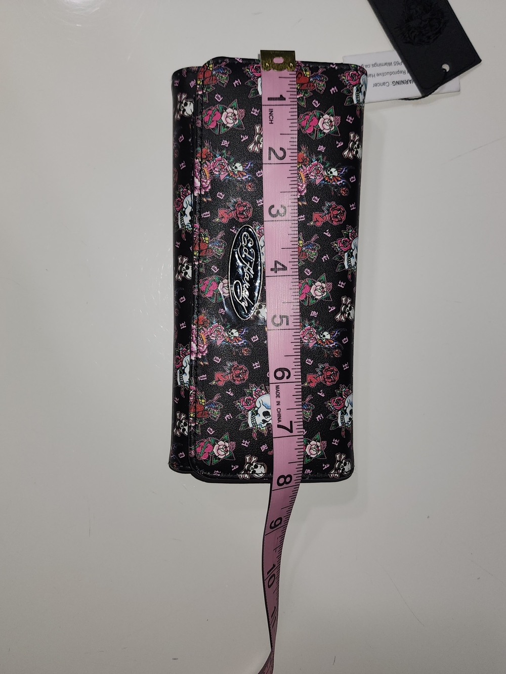 Ed Hardy Black Skull & Pink Floral Fold-Over Wallet - Picture 6 of 7
